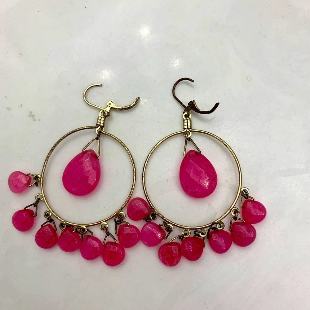 Pink beaded hoops